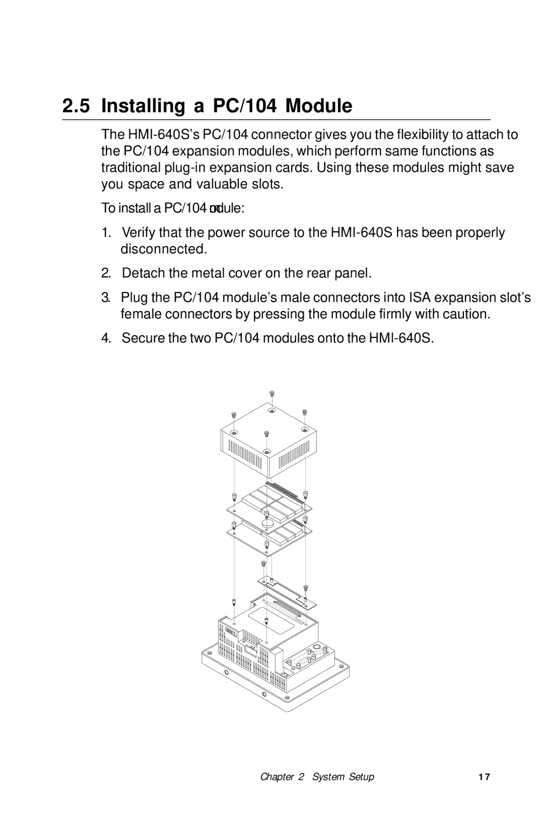 Advantech HMI-640S user manual Installing a PC/104 Module 