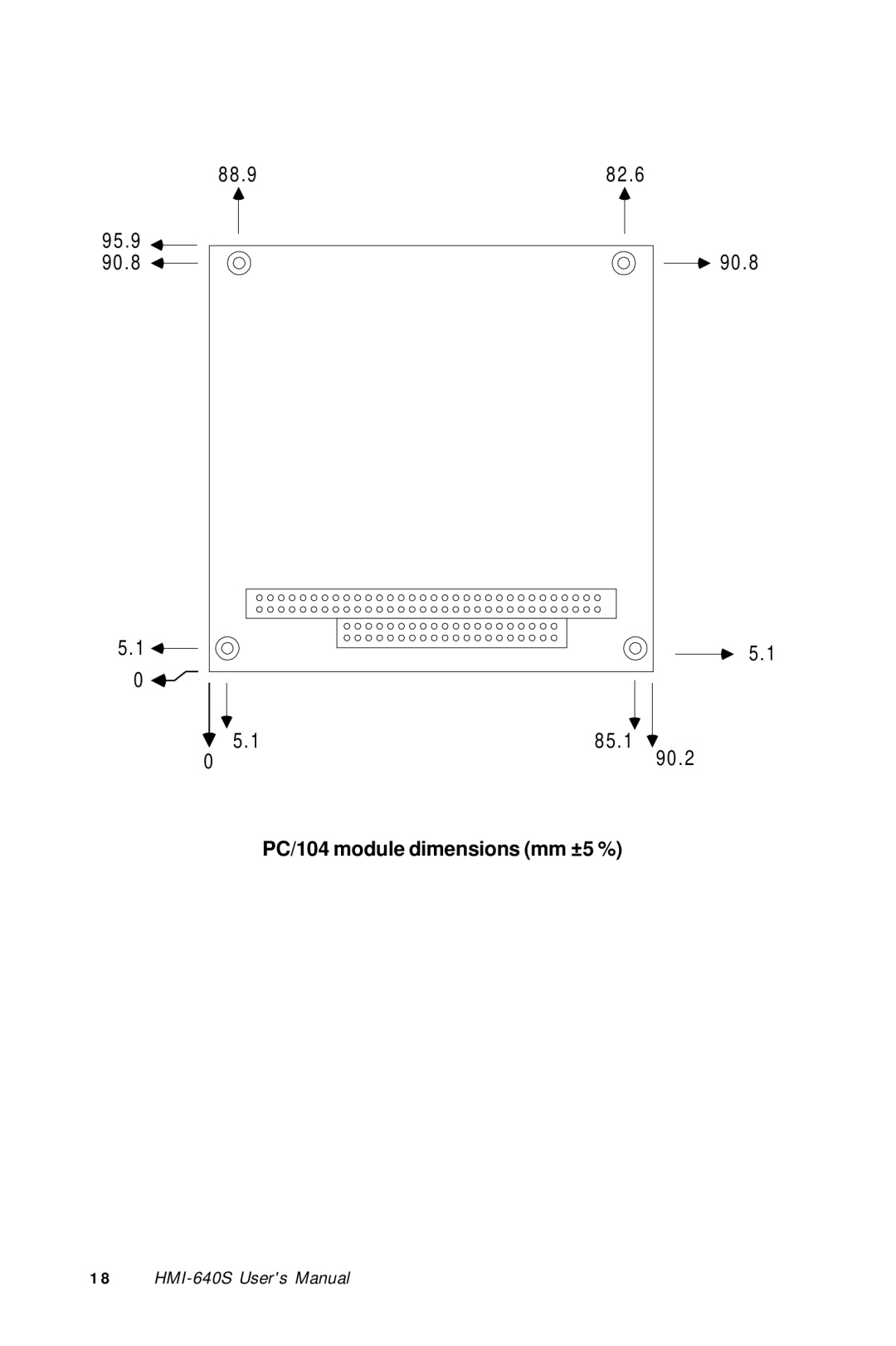 Advantech HMI-640S user manual PC/104 module dimensions mm ±5 % 