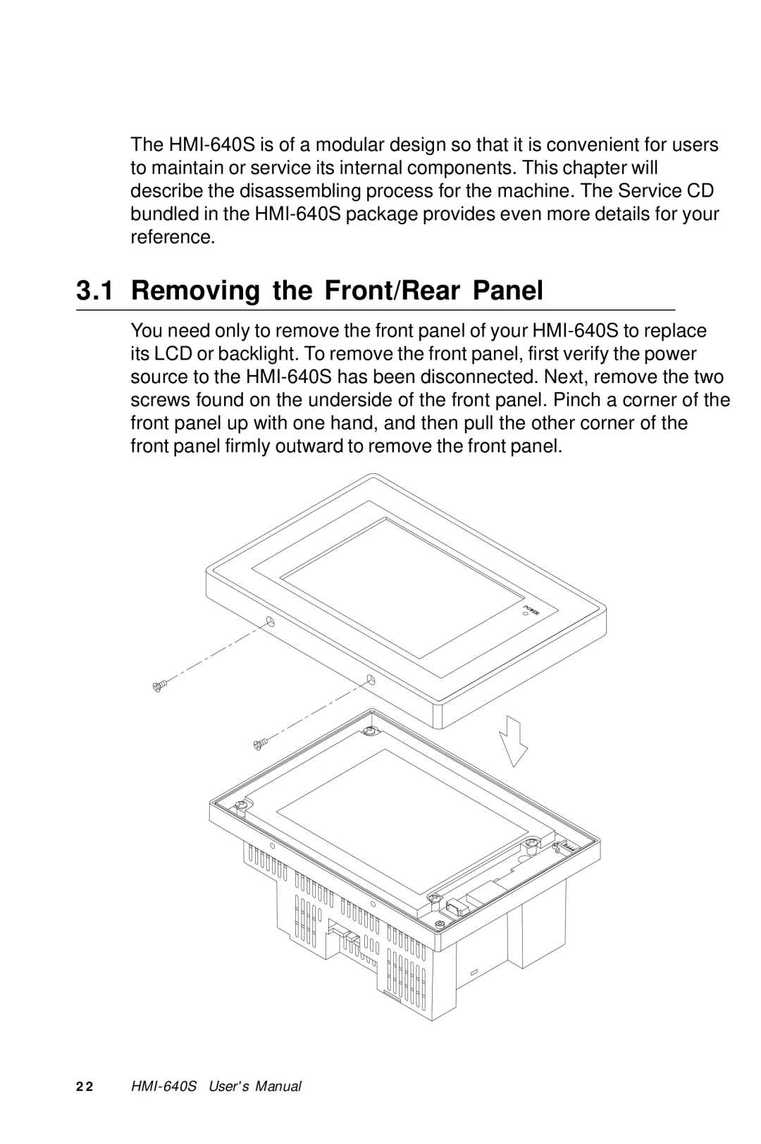 Advantech HMI-640S user manual Removing the Front/Rear Panel 