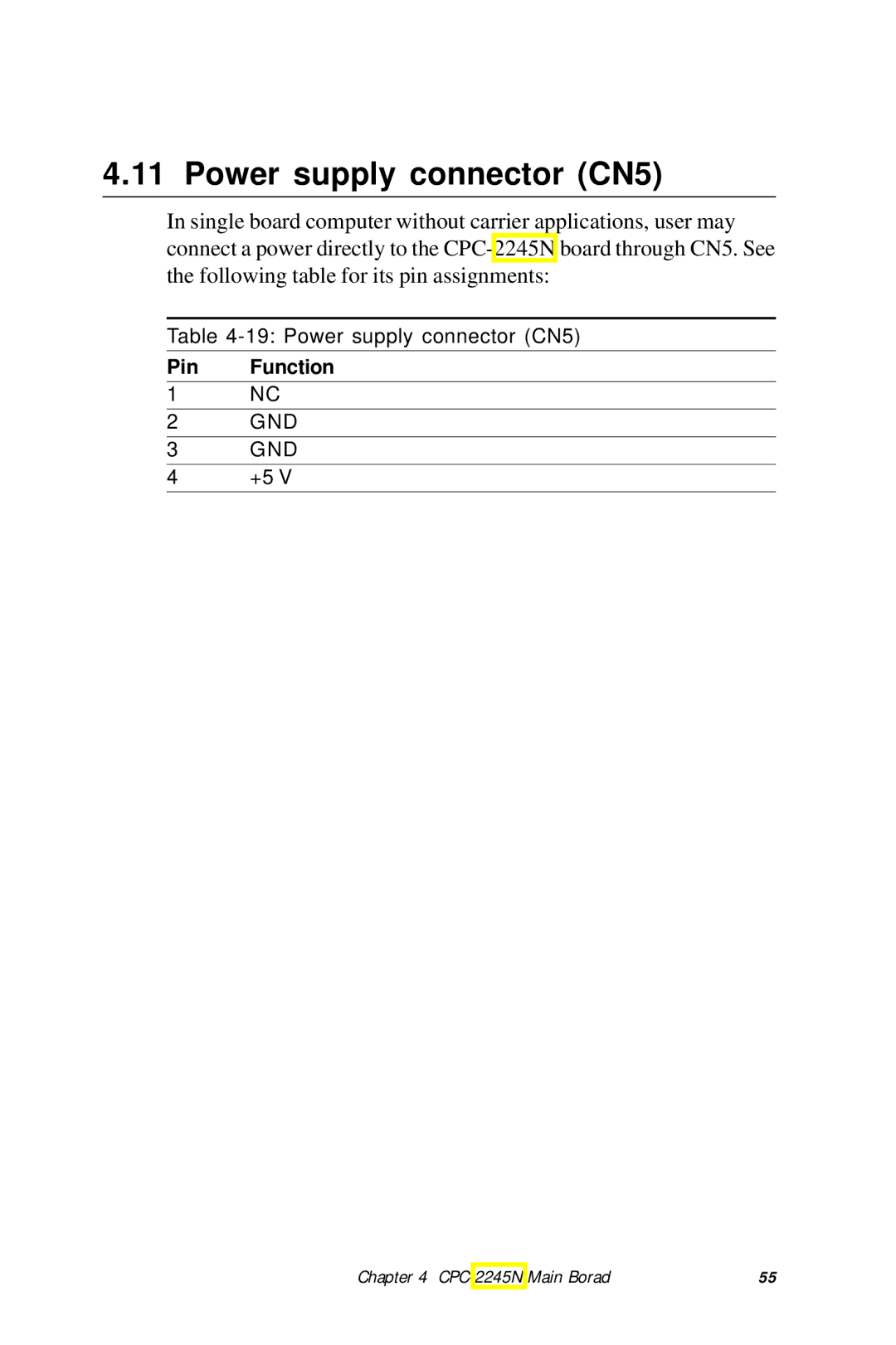 Advantech HMI-640S user manual Power supply connector CN5 