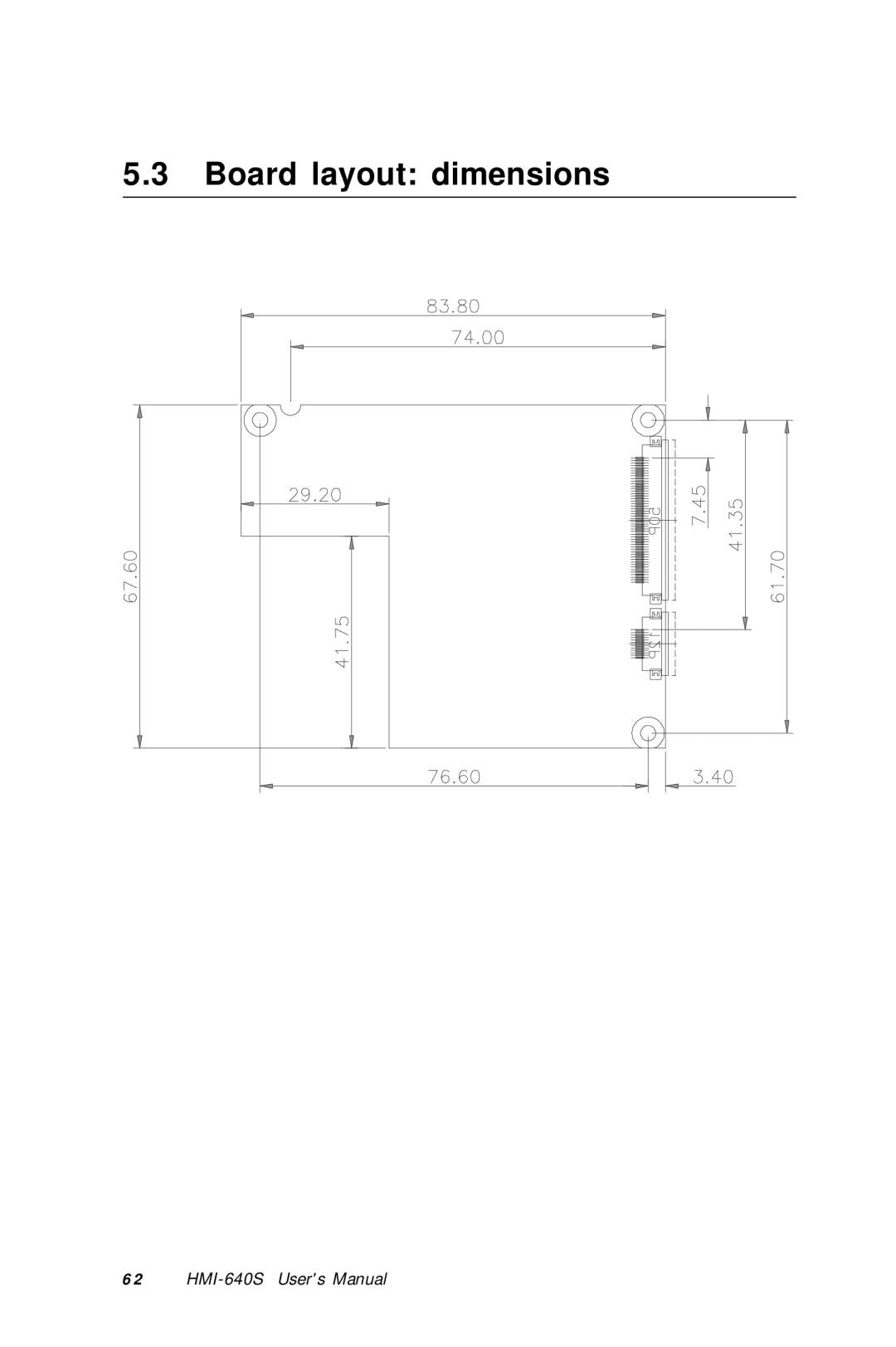 Advantech HMI-640S user manual Board layout dimensions 