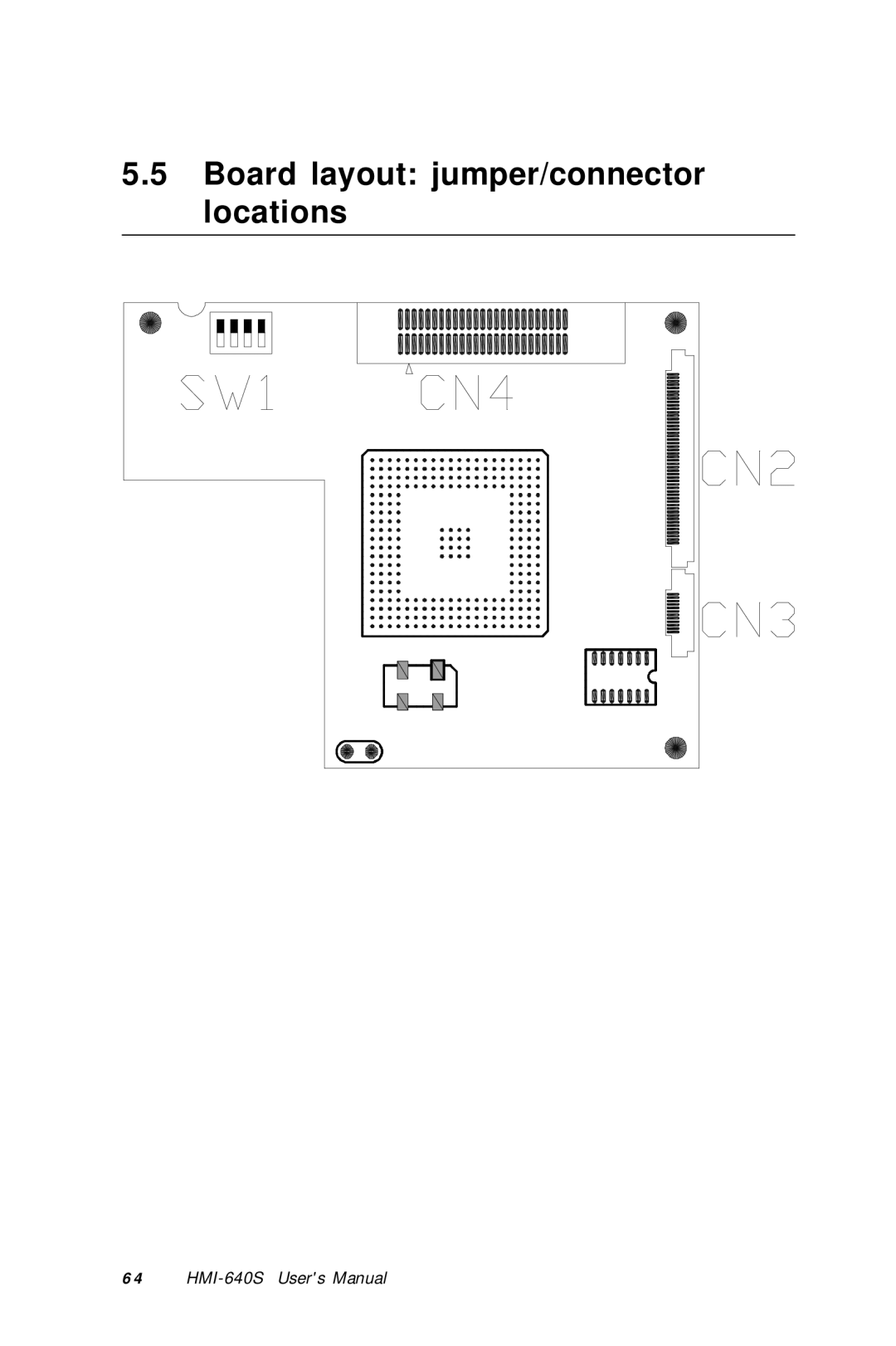 Advantech HMI-640S user manual Board layout jumper/connector locations 