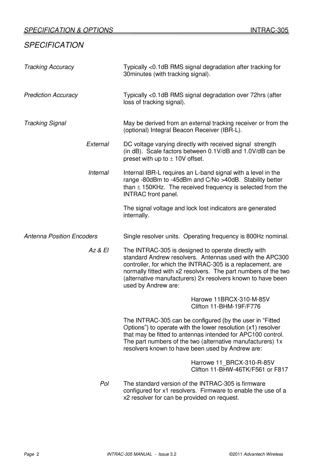 Advantech user manual Specification & Options INTRAC-305 