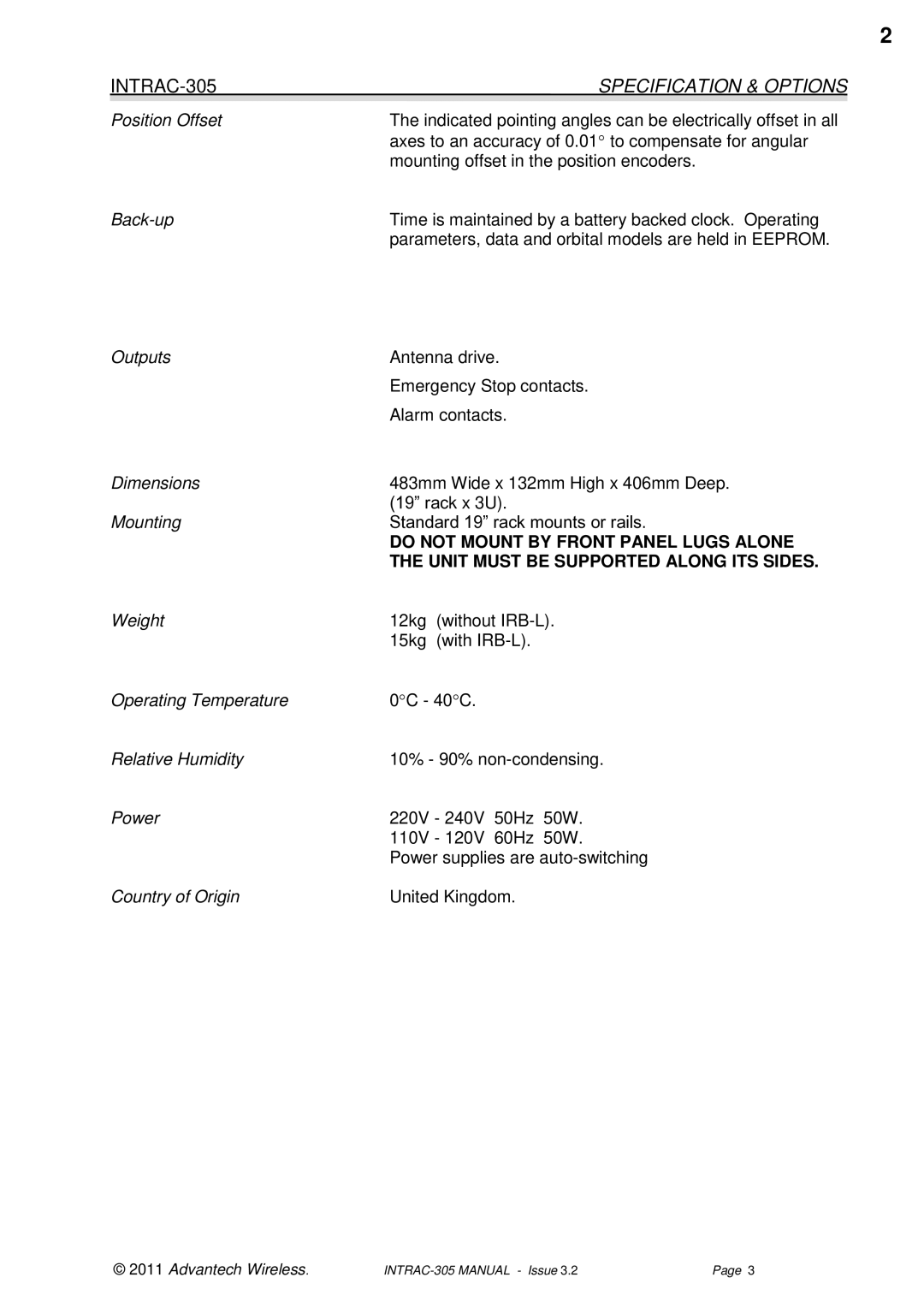 Advantech INTRAC-305 user manual Do not Mount by Front Panel Lugs Alone 