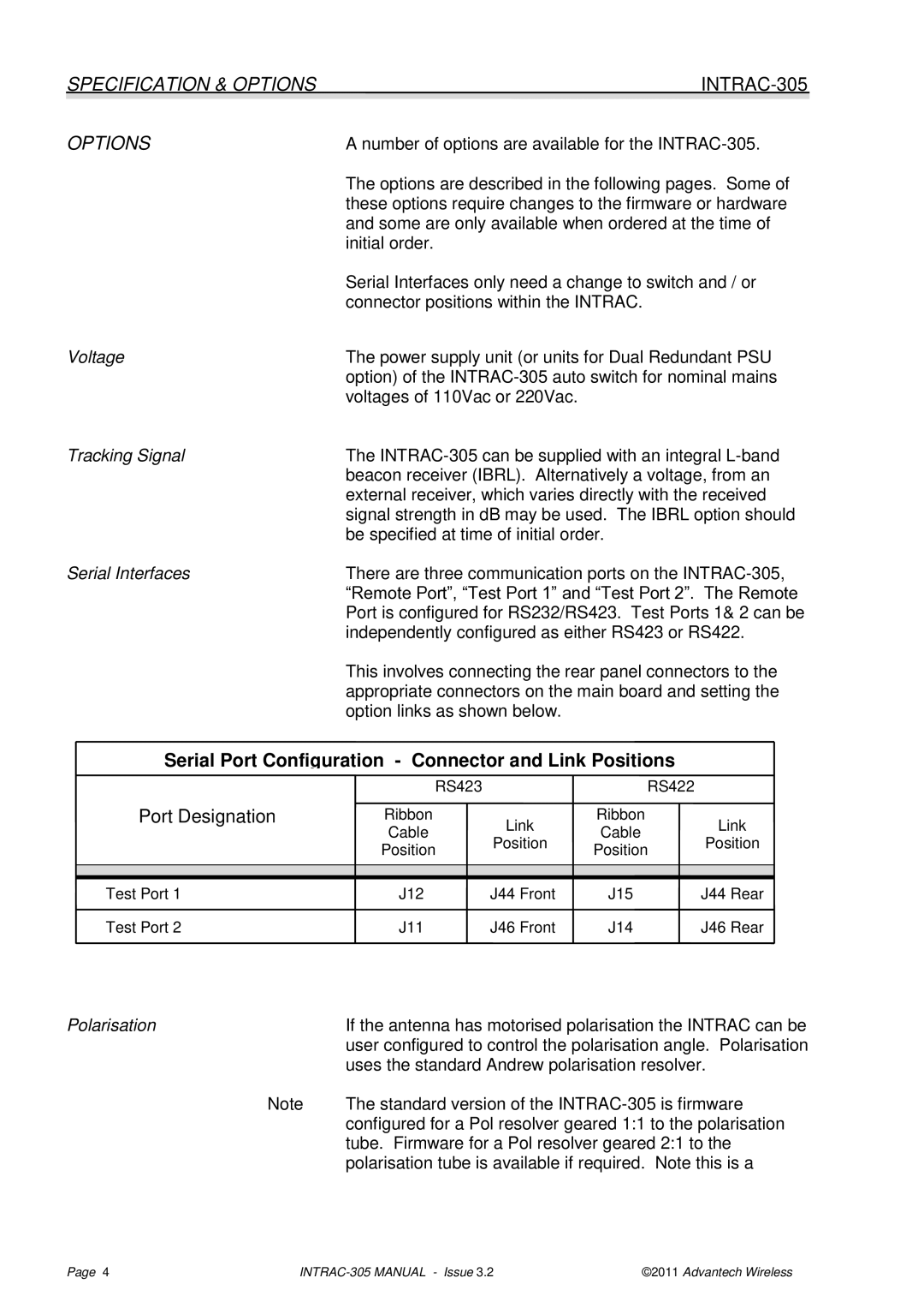 Advantech INTRAC-305 user manual Voltage, Serial Interfaces 