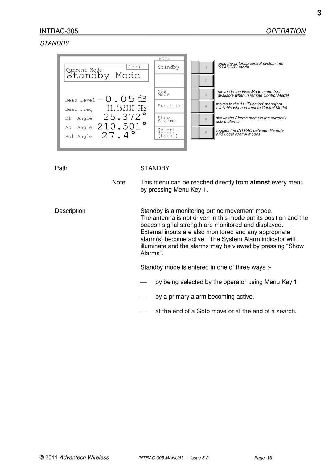 Advantech INTRAC-305 user manual Standby 