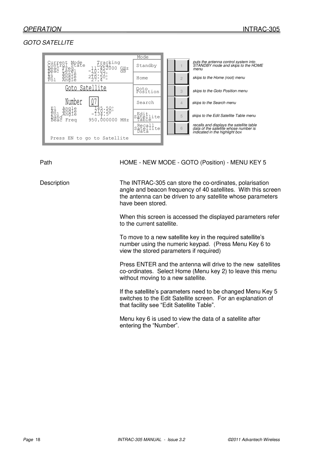 Advantech INTRAC-305 user manual Goto Satellite 