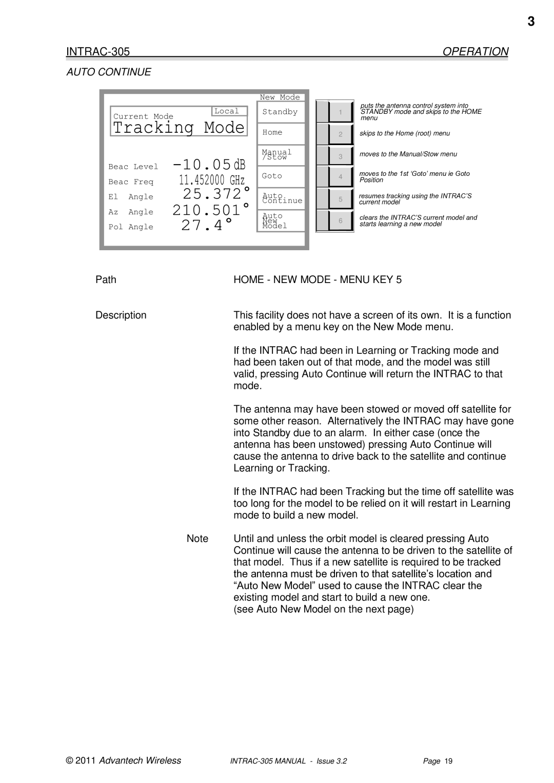 Advantech INTRAC-305 user manual Operation, Auto Continue 