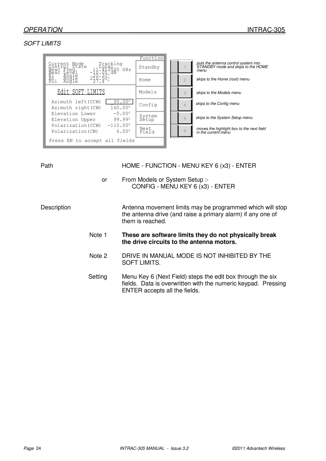 Advantech INTRAC-305 user manual Soft Limits, Drive in Manual Mode is not Inhibited by 