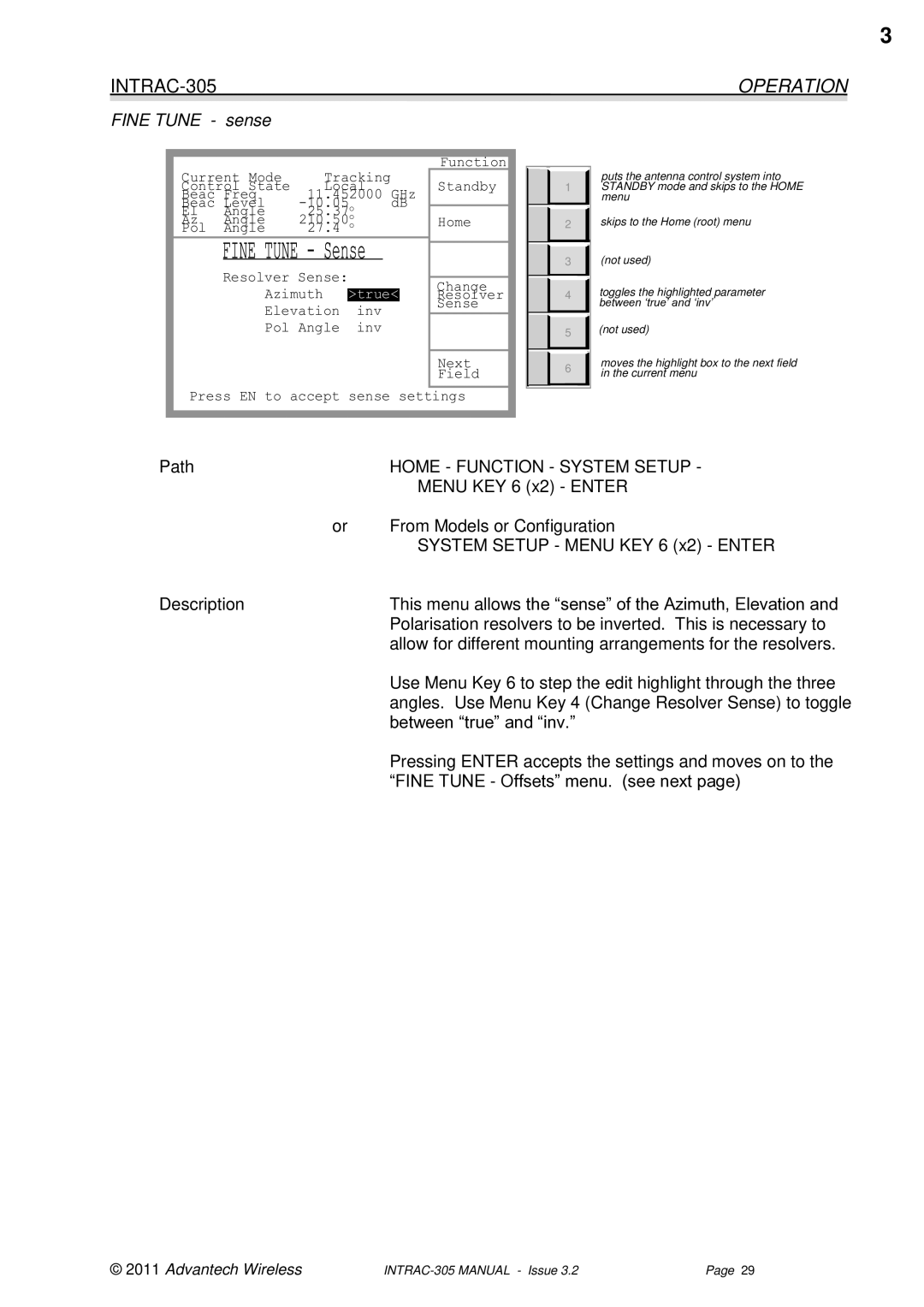 Advantech INTRAC-305 user manual Fine Tune sense, Home Function System Setup 