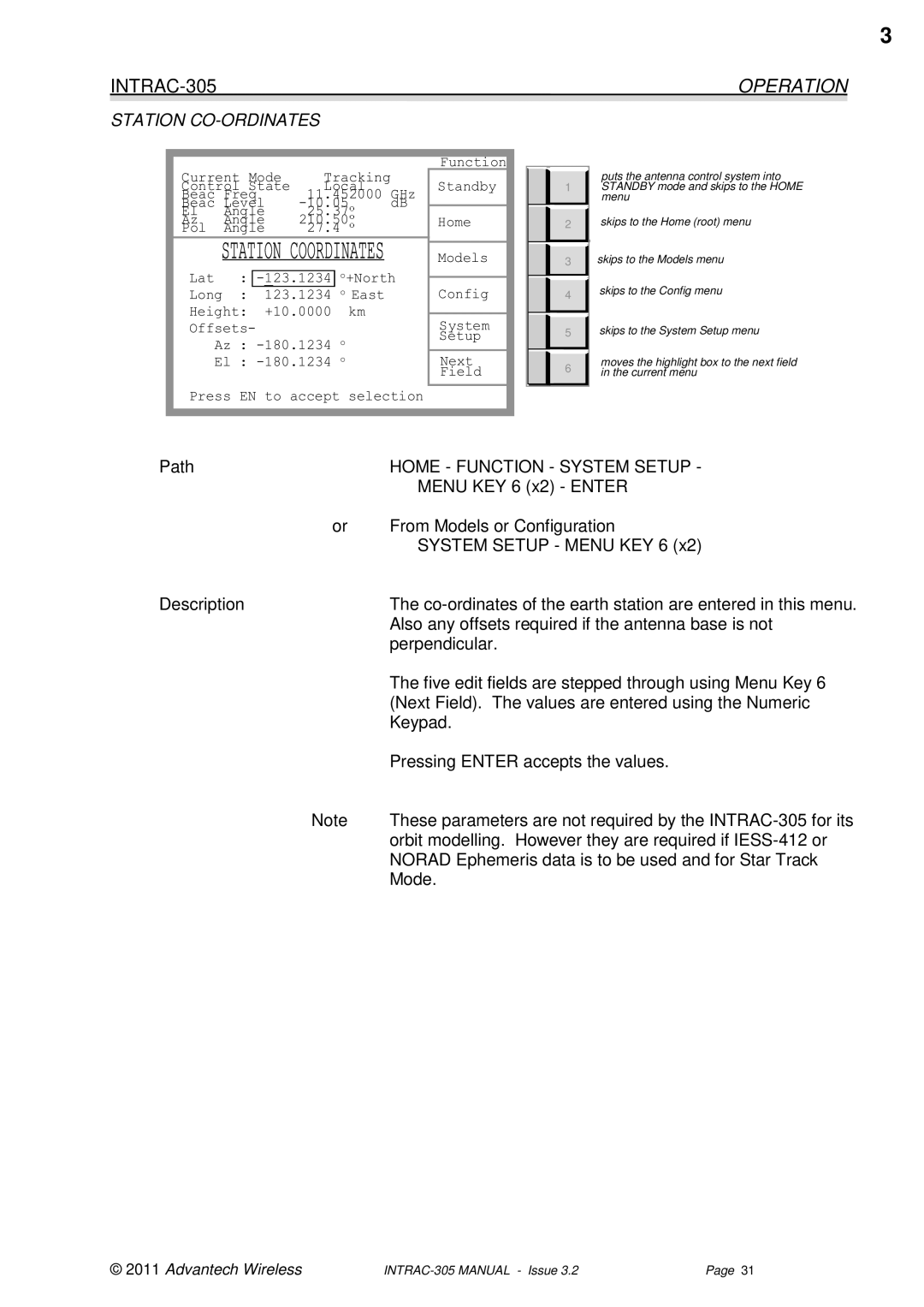 Advantech INTRAC-305 user manual Station CO-ORDINATES 