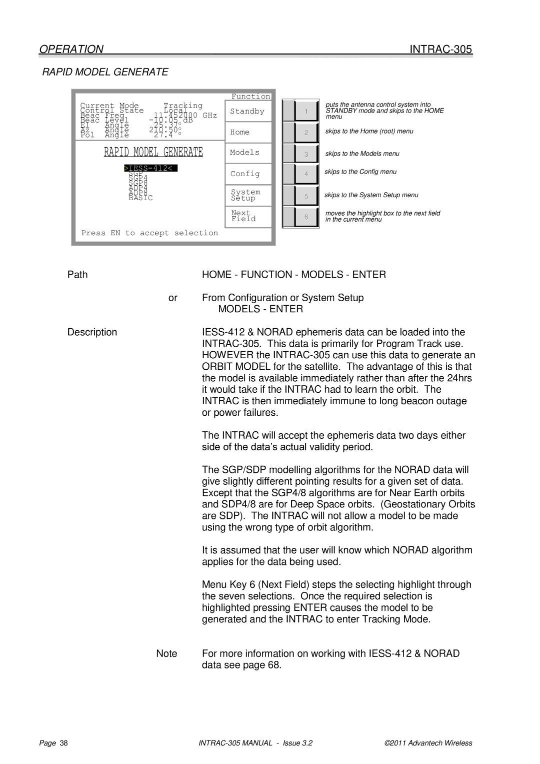 Advantech INTRAC-305 user manual Rapid Model Generate, Home Function Models Enter 