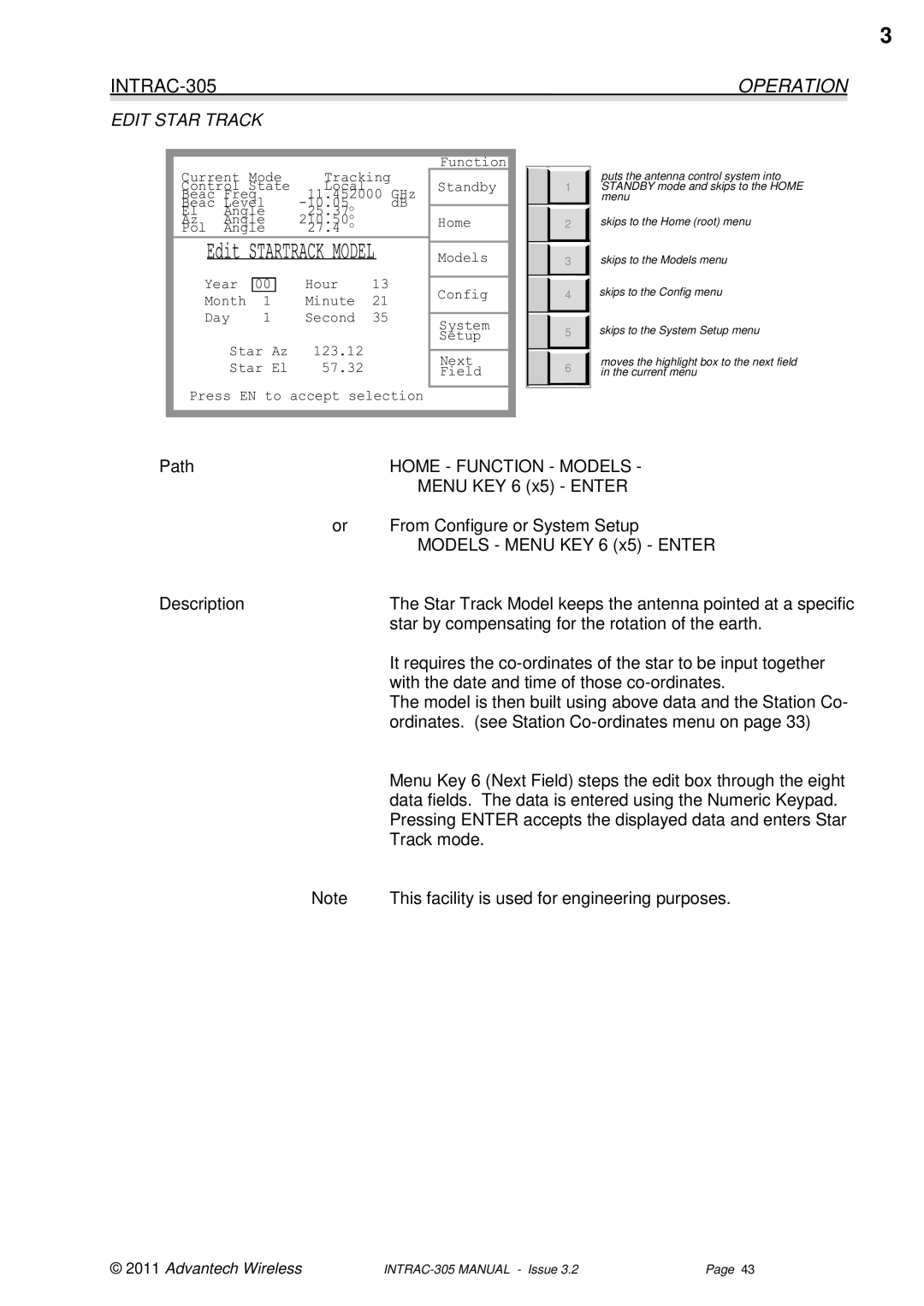 Advantech INTRAC-305 user manual Operation, Edit Star Track 