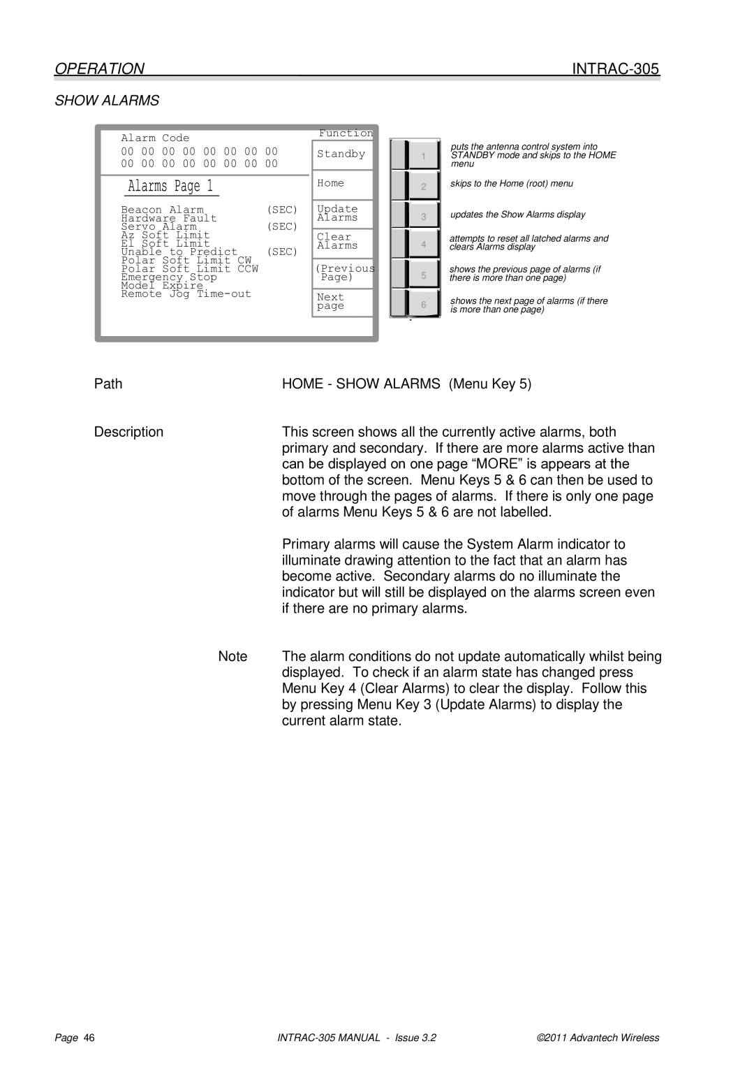 Advantech INTRAC-305 user manual Show Alarms, More 