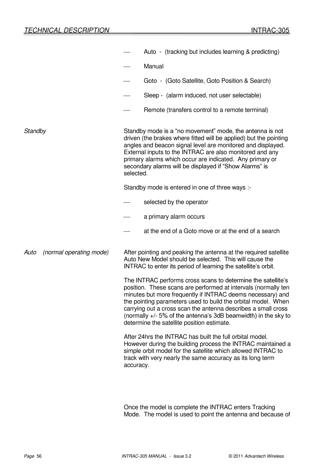 Advantech INTRAC-305 user manual Technical Description, Auto normal operating mode 