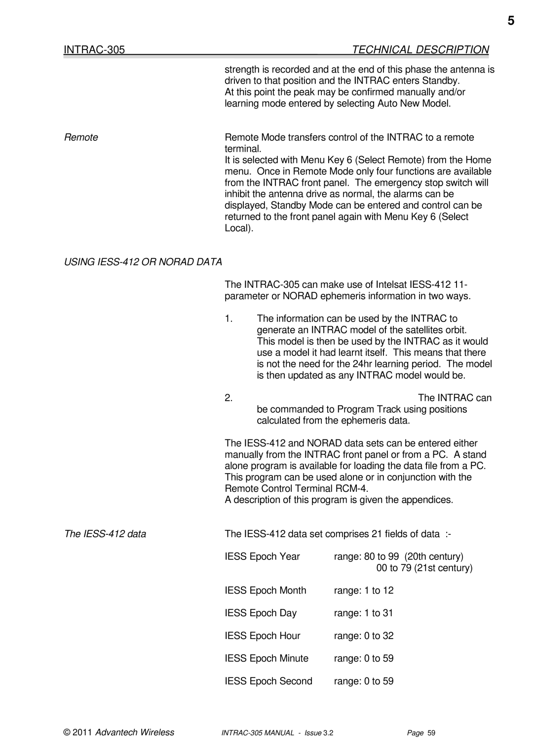 Advantech INTRAC-305 user manual Using IESS-412 or Norad Data 