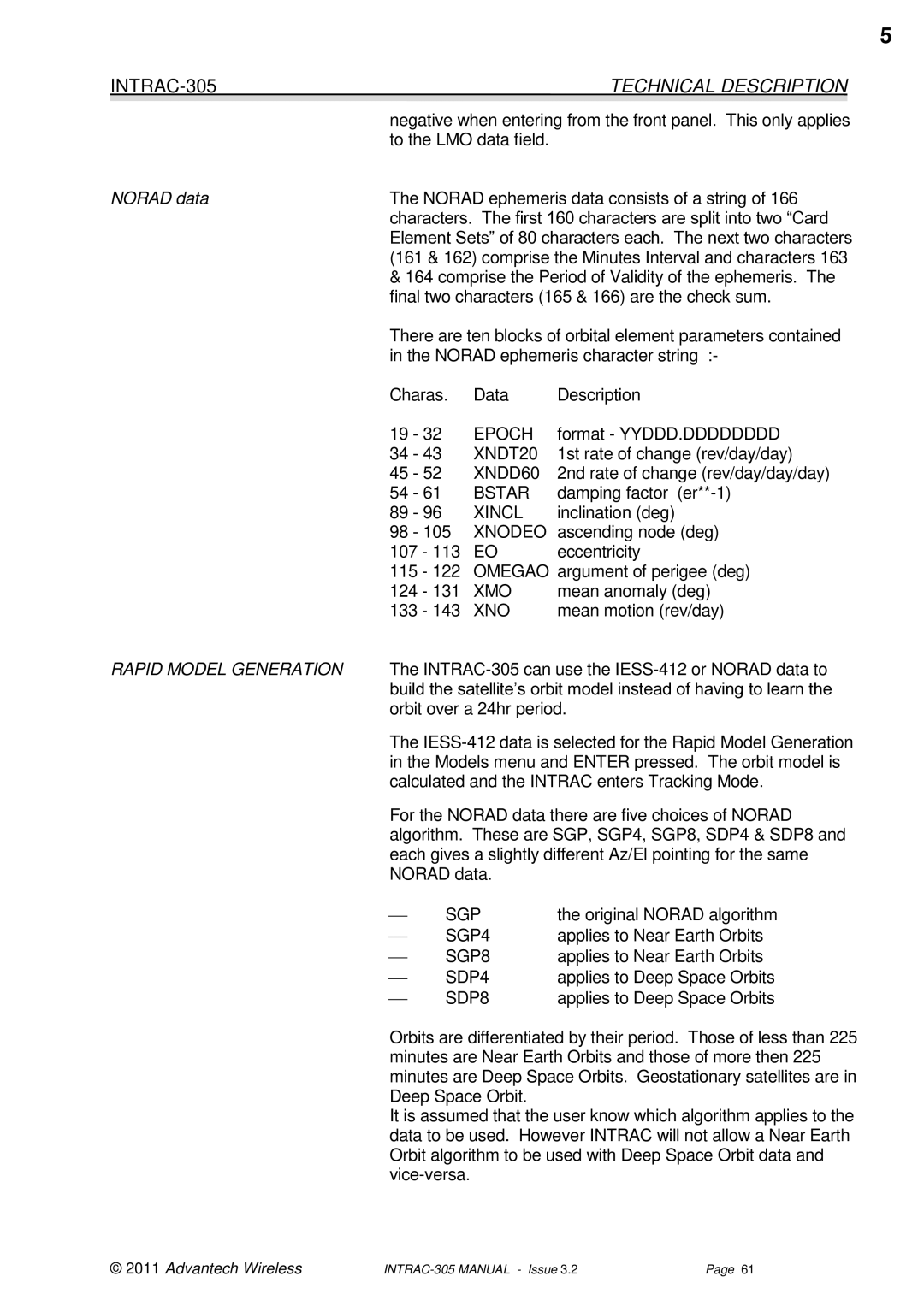 Advantech INTRAC-305 user manual Epoch, XNDT20, XNDD60, Bstar, Xincl, Xnodeo, Xmo 