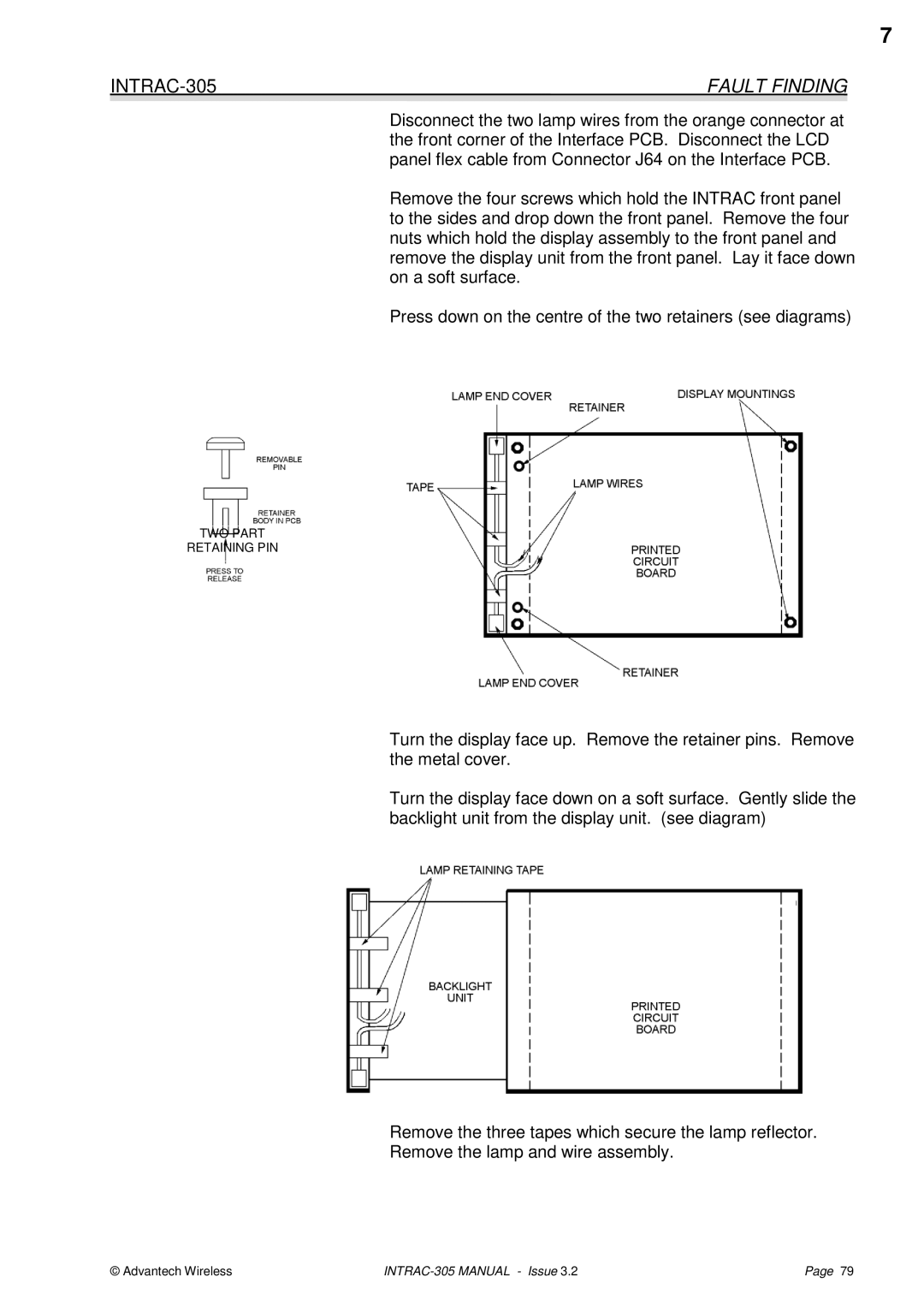 Advantech INTRAC-305 user manual TWO Part Retaining PIN 