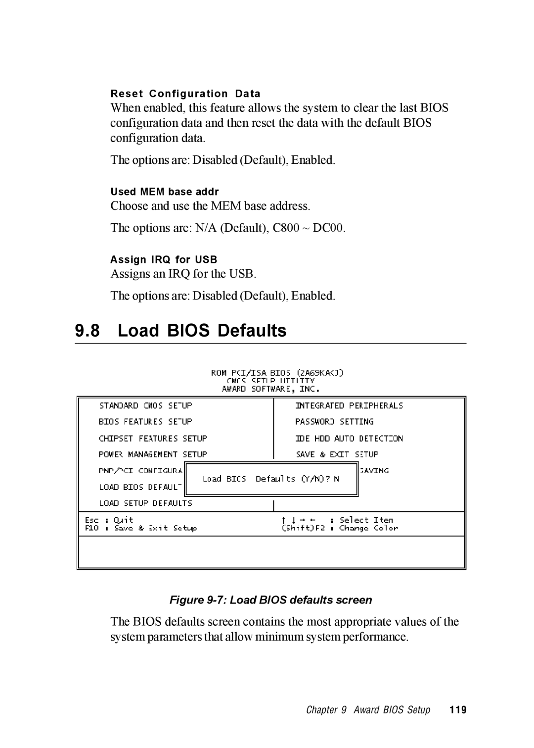 Advantech IPPC-9120, IPPC-9150 user manual Load Bios Defaults, Load Bios defaults screen 