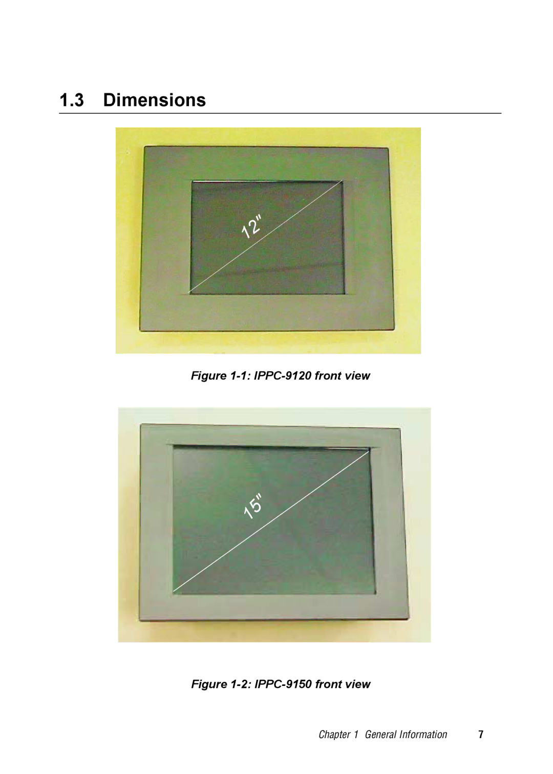 Advantech IPPC-9150 user manual Dimensions, IPPC-9120 front view 