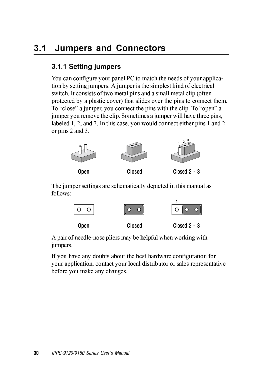 Advantech IPPC-9150, IPPC-9120 user manual Jumpers and Connectors, Setting jumpers 