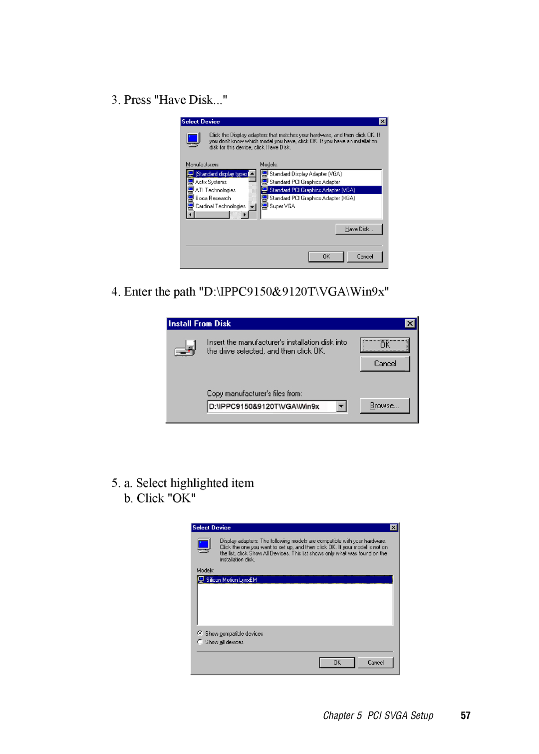 Advantech IPPC-9120, IPPC-9150 user manual PCI Svga Setup 