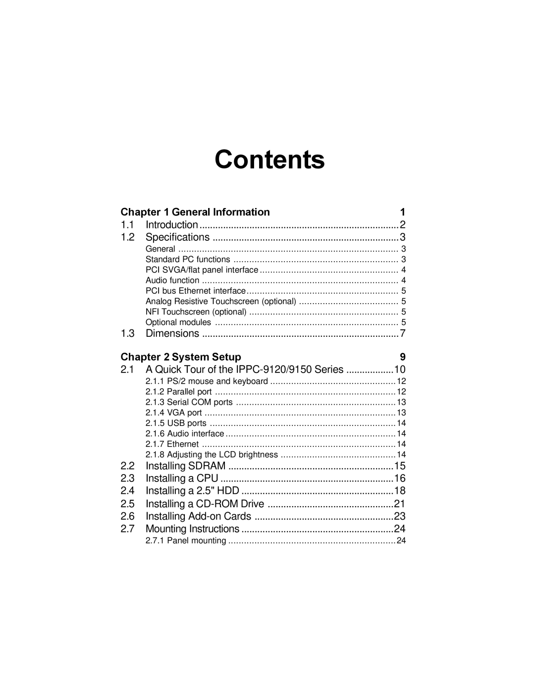 Advantech IPPC-9150, IPPC-9120 user manual Contents 