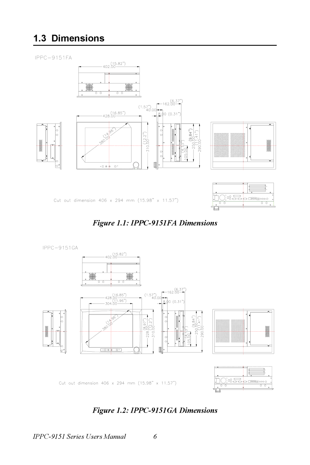 Advantech IPPC-9151 Series user manual IPPC-9151FA Dimensions 