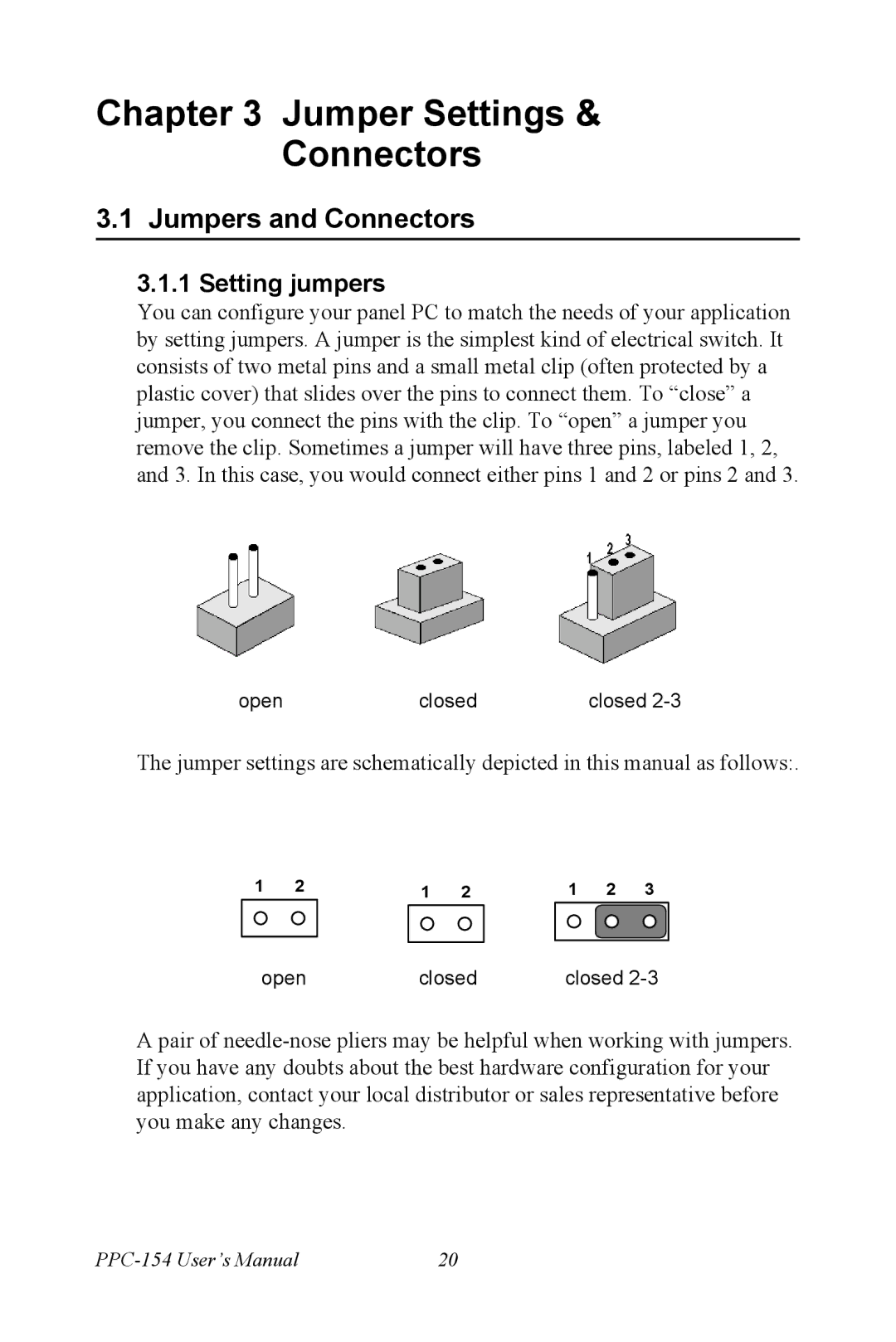 Advantech IPPC-9151 Series user manual Jumper Settings Connectors, Jumpers and Connectors, Setting jumpers 