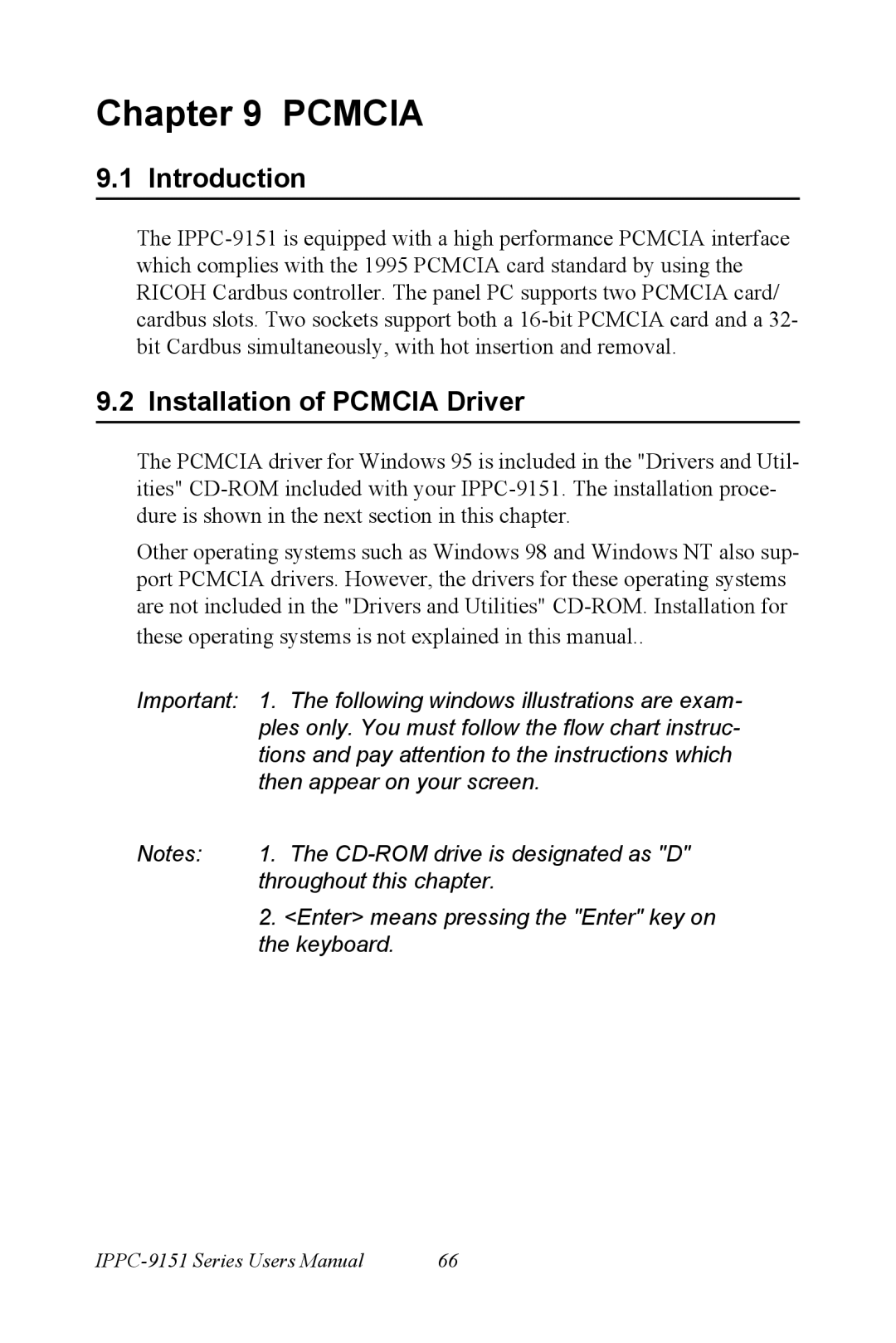 Advantech IPPC-9151 Series user manual Installation of Pcmcia Driver 