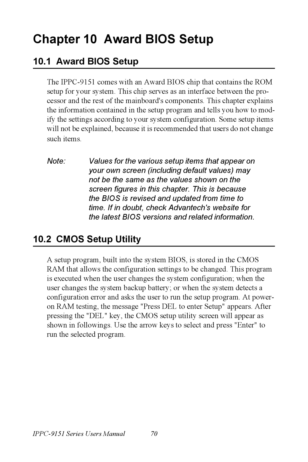 Advantech IPPC-9151 Series user manual Award Bios Setup, Cmos Setup Utility 