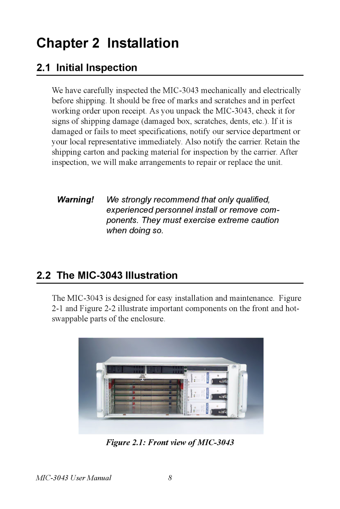 Advantech user manual Initial Inspection, MIC-3043 Illustration 