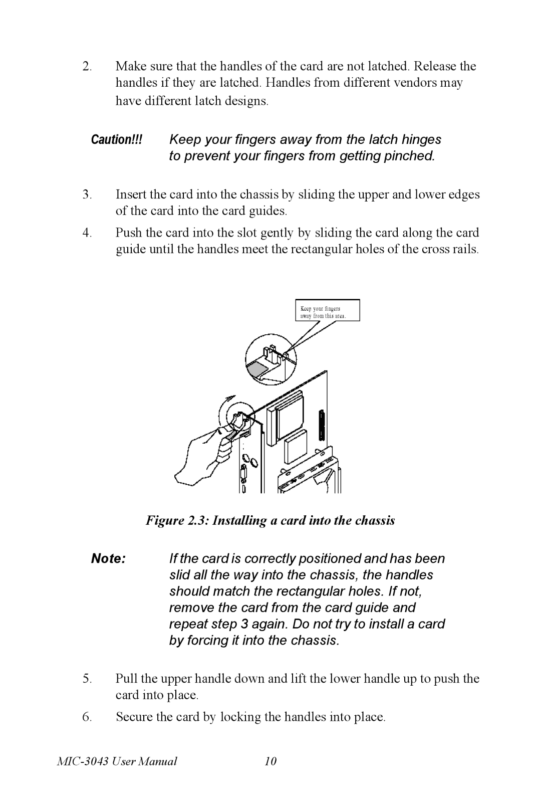 Advantech MIC-3043 user manual Installing a card into the chassis 