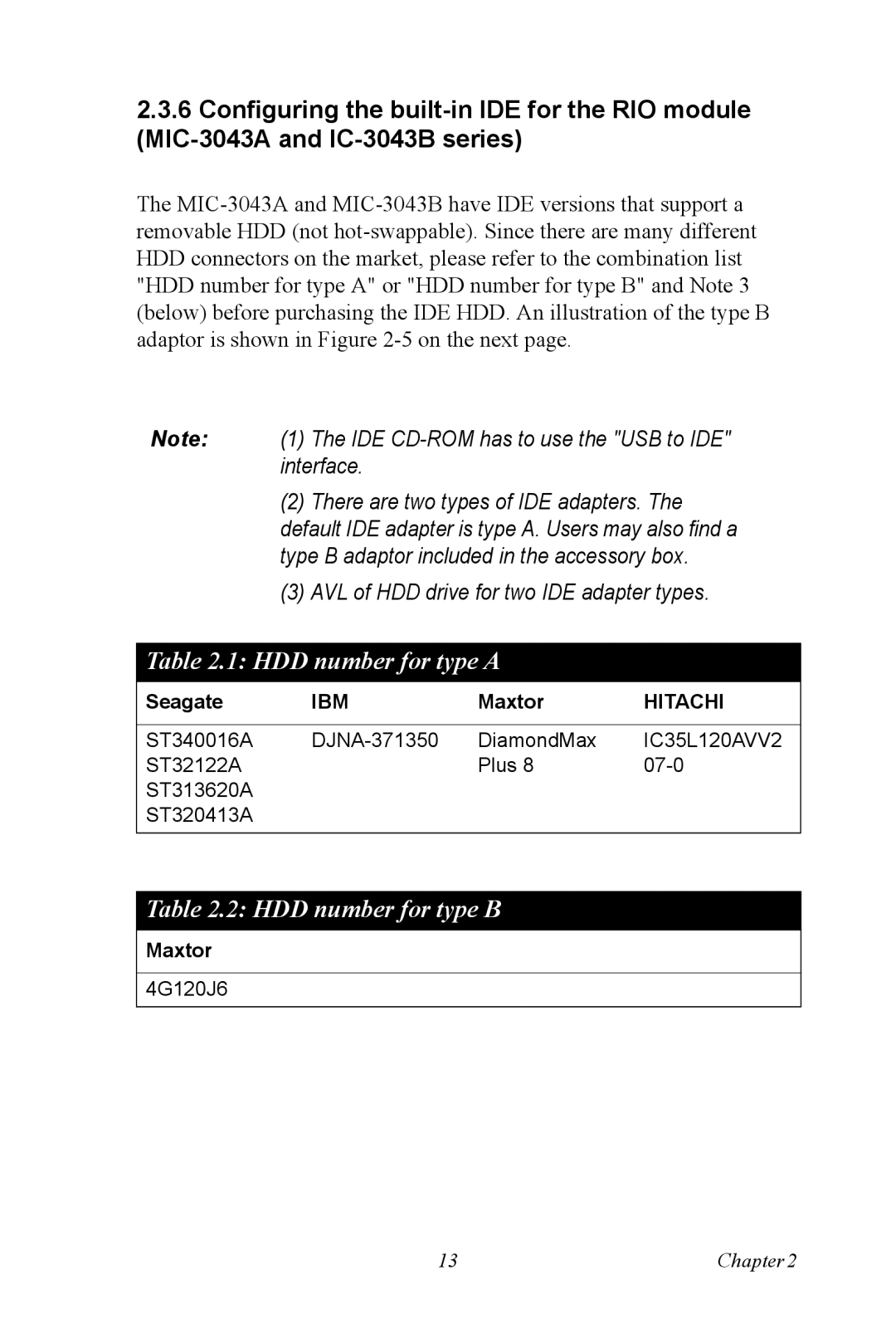 Advantech MIC-3043 user manual HDD number for type B 