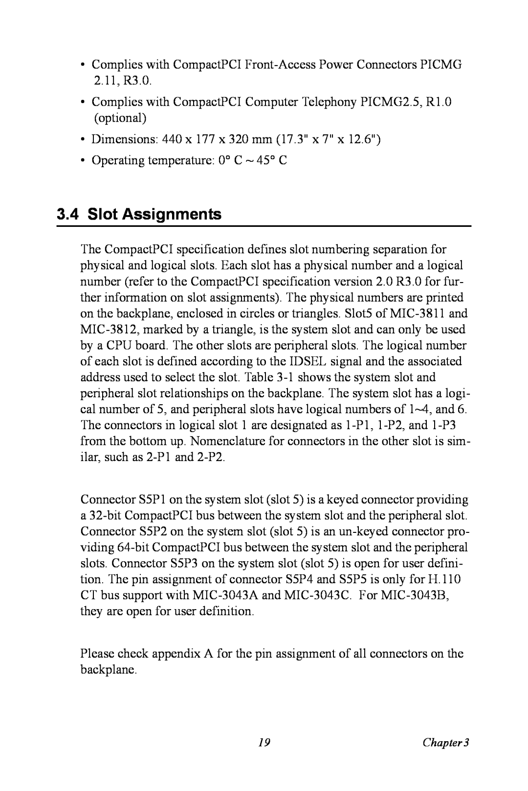 Advantech MIC-3043 user manual Slot Assignments 