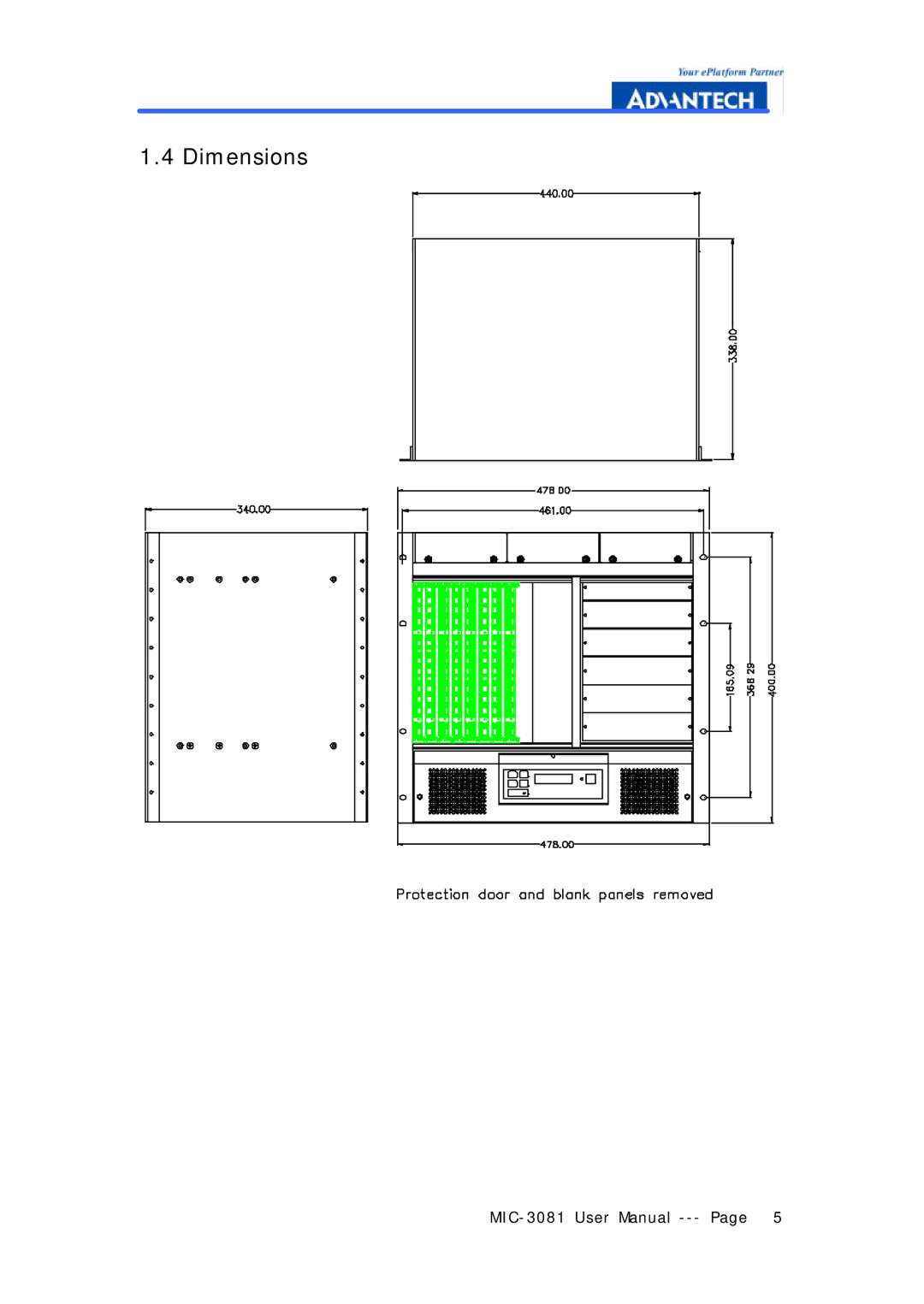 Advantech MIC-3081 manual Dimensions 