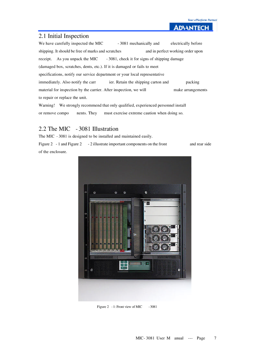 Advantech manual Initial Inspection, MIC-3081 Illustration 