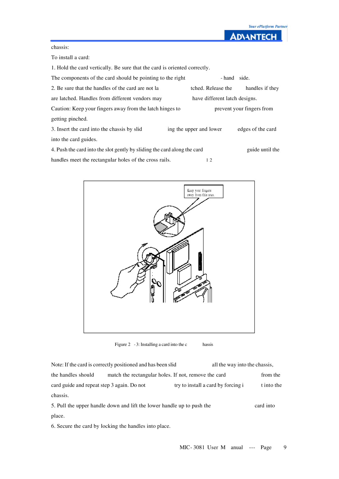 Advantech MIC-3081 manual Installing a card into the chassis 