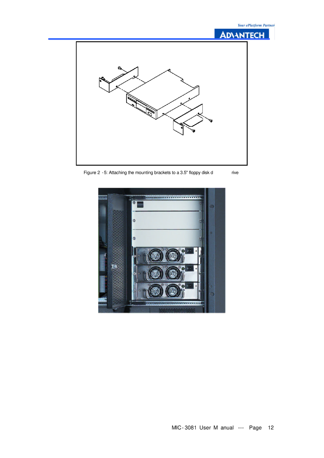 Advantech MIC-3081 manual Attaching the mounting brackets to a 3.5 floppy disk drive 