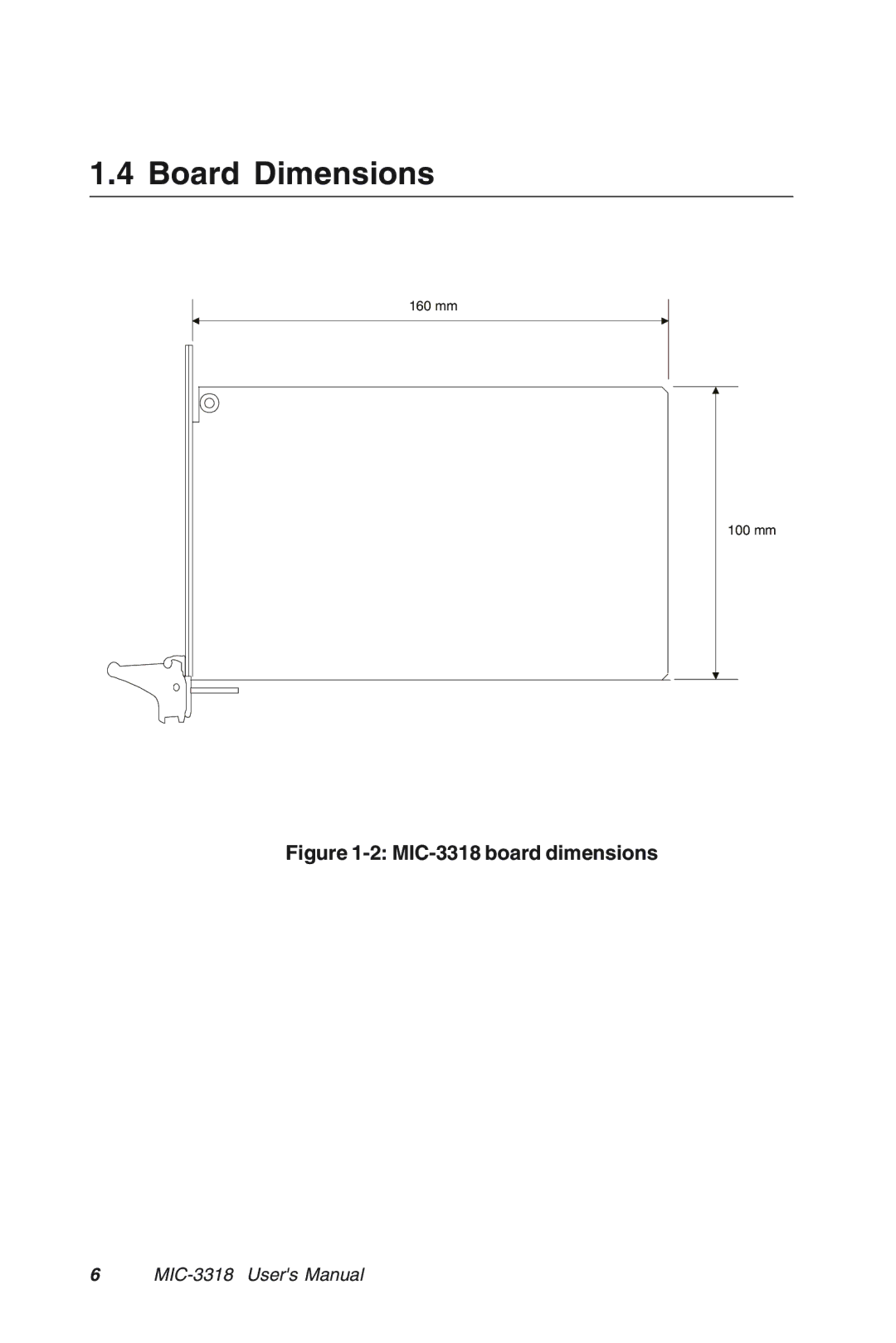 Advantech manual Board Dimensions, MIC-3318 board dimensions 