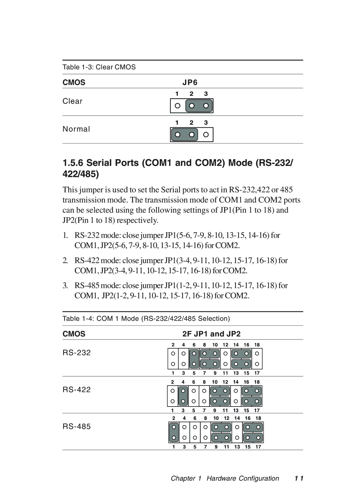 Advantech MIC-3318 manual Serial Ports COM1 and COM2 Mode RS-232/ 422/485 