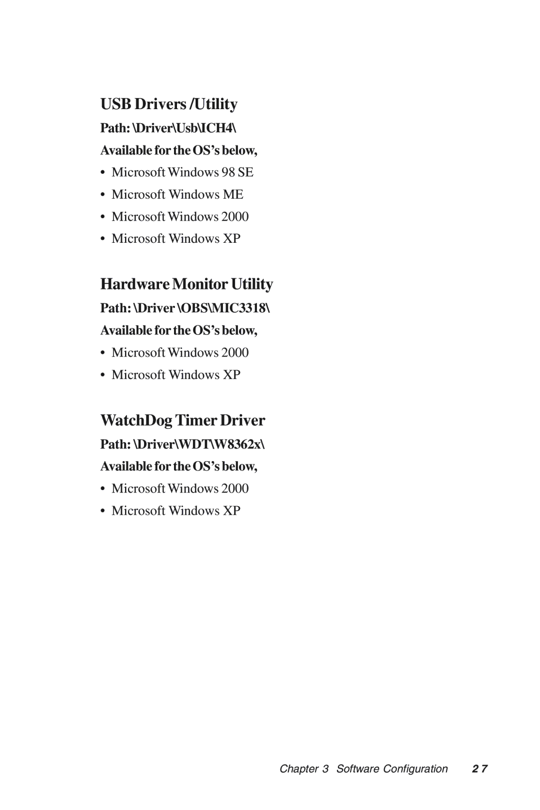 Advantech MIC-3318 manual USB Drivers /Utility 