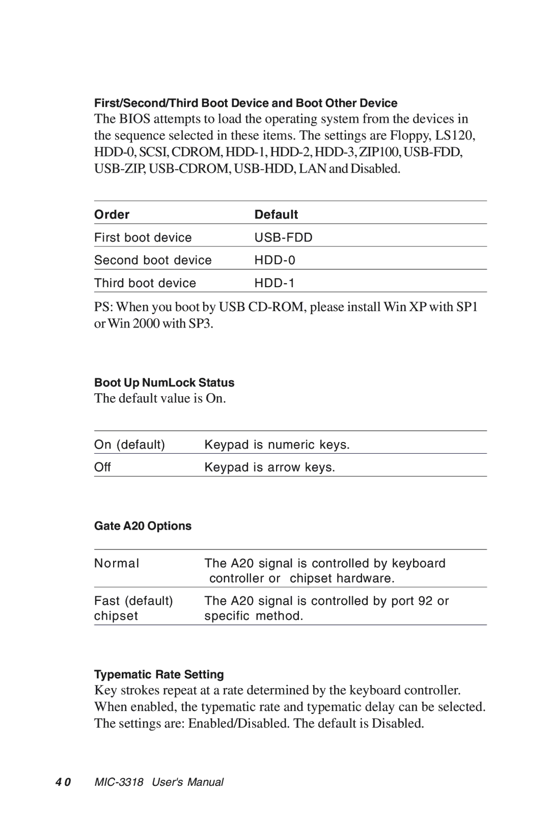 Advantech MIC-3318 manual Default value is On 