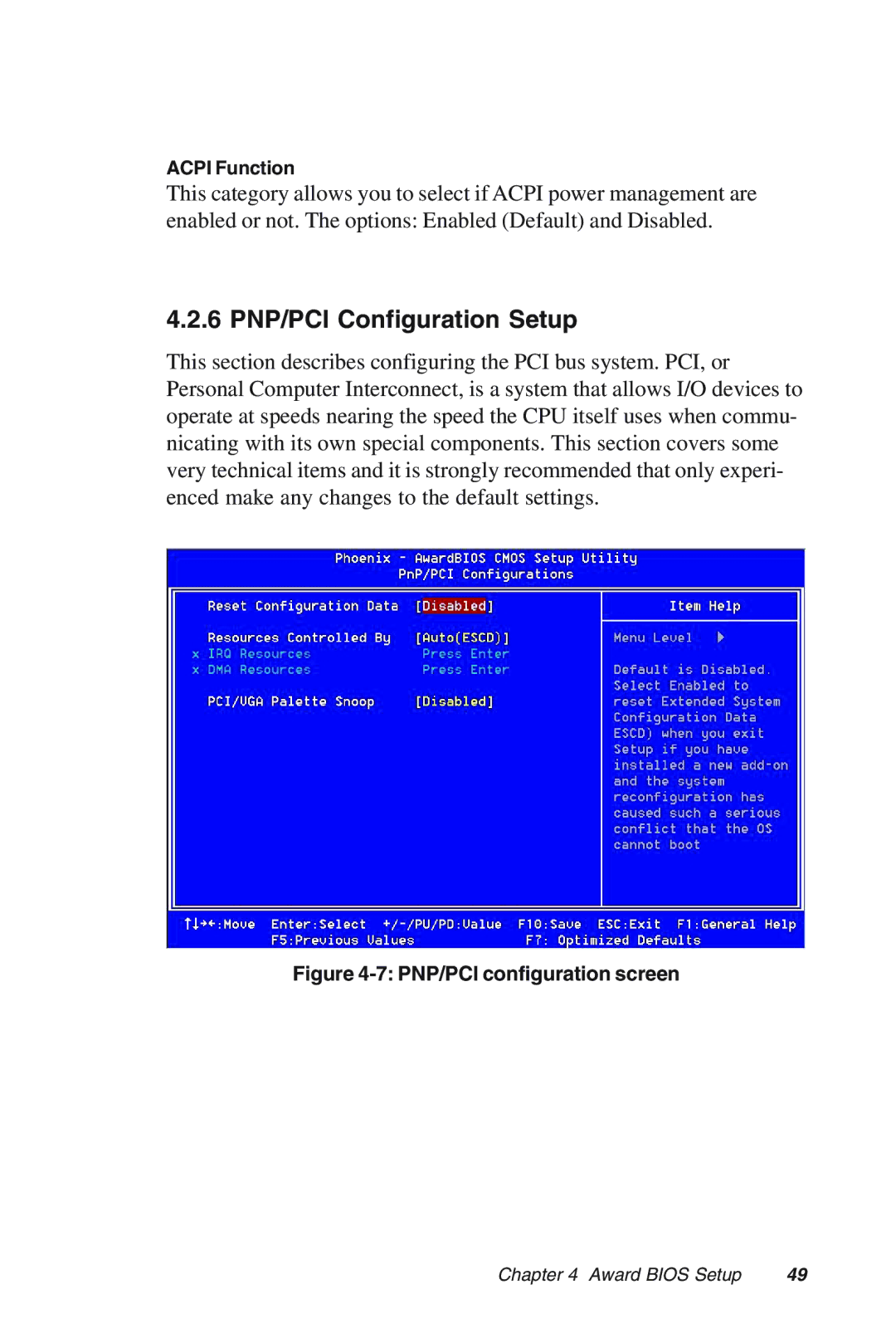 Advantech MIC-3318 manual 6 PNP/PCI Configuration Setup, PNP/PCI configuration screen 