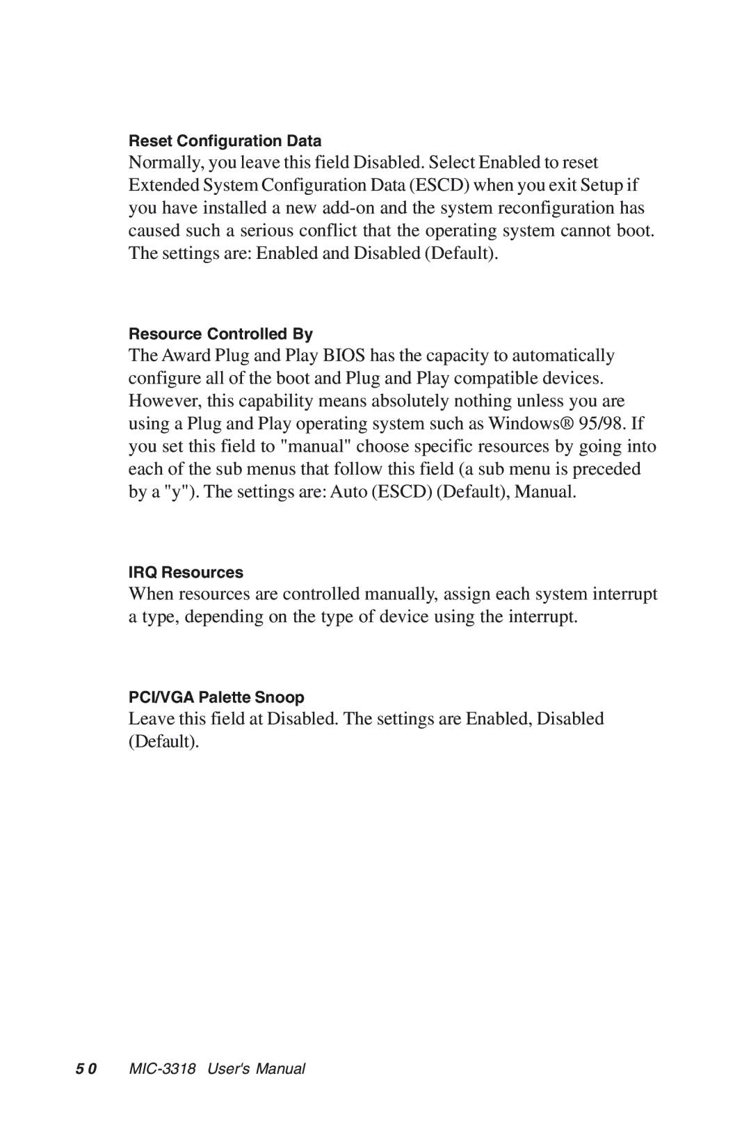 Advantech MIC-3318 manual Reset Configuration Data 