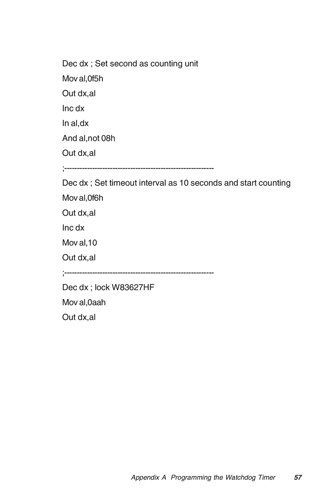 Advantech MIC-3318 manual Appendix a Programming the Watchdog Timer 