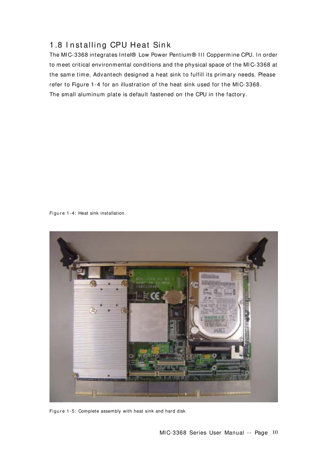 Advantech MIC-3368 manual Installing CPU Heat Sink, Heat sink installation 