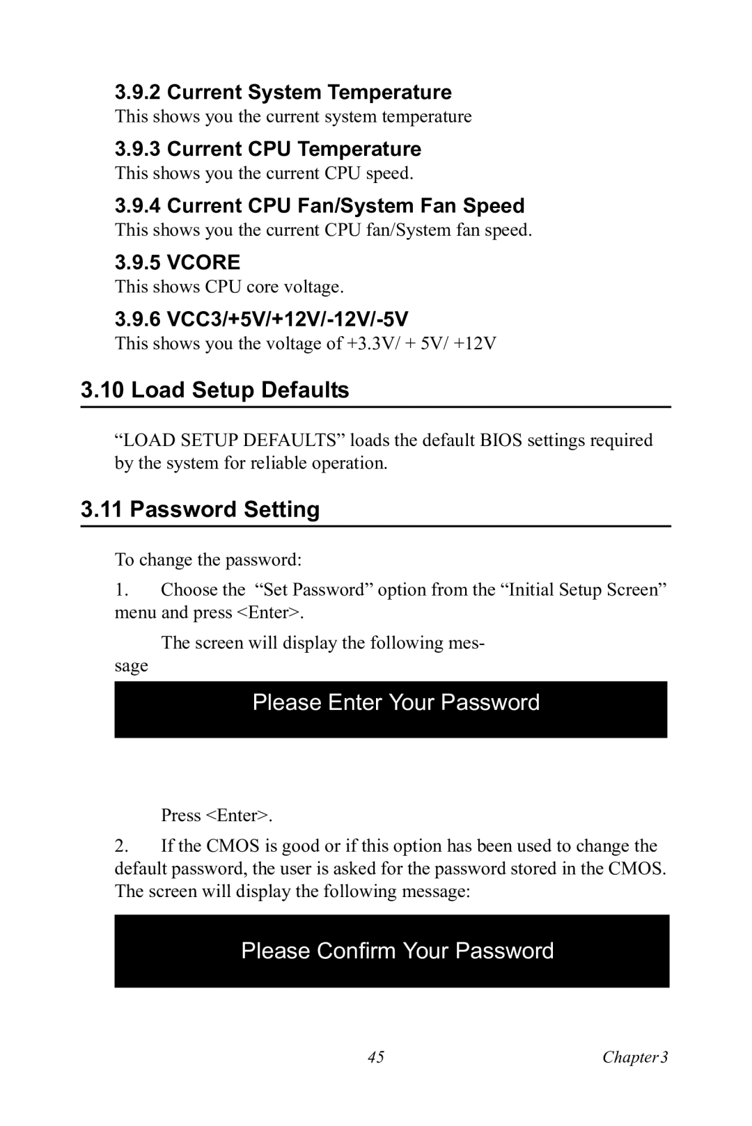 Advantech PCA-6185 user manual Load Setup Defaults, Password Setting 