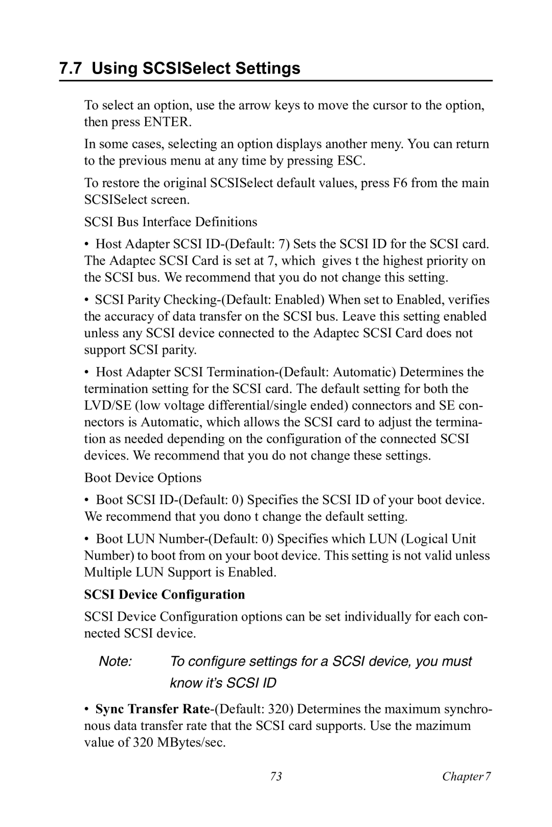 Advantech PCA-6185 user manual Using SCSISelect Settings, Scsi Device Configuration 