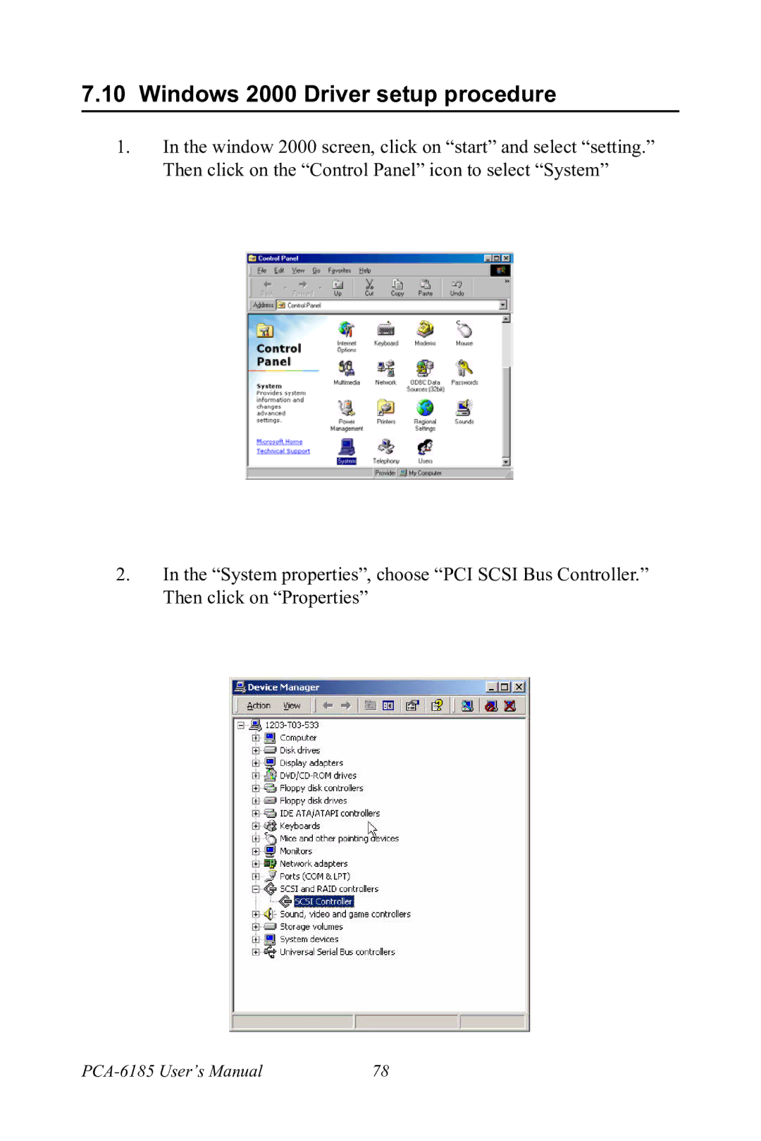 Advantech PCA-6185 user manual Windows 2000 Driver setup procedure 